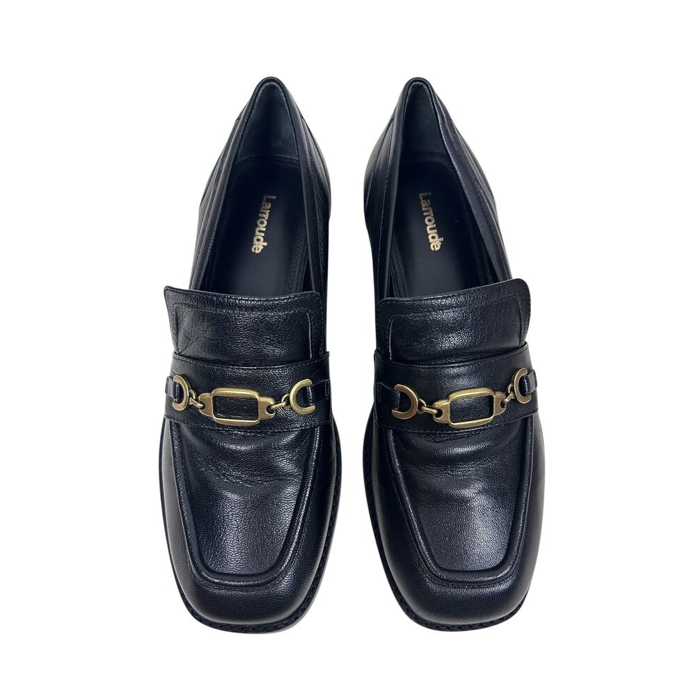 Larroudé Patricia Black Square Toe Horsebit Smooth Leather Loafers 8.5 - Picture 4 of 9